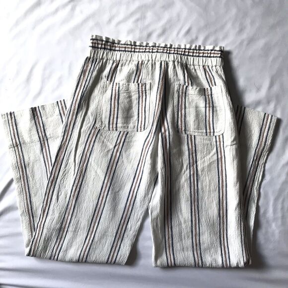 JOLT Womens Cream Stripe Wide Leg Linen Blend Pull On Tie Pants Sz S Boho Chic - Picture 3 of 10